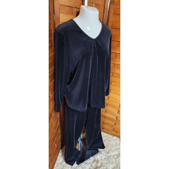 Hot Cotton Marc Ware Women Black Size 1X Velvet Velour Relaxed Outfit Top Pants - Picture 4 of 6